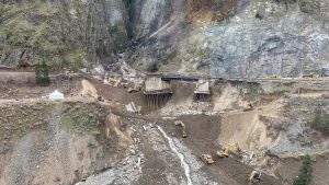 Crews work to repair a rail line near Lytton B.C. The railroad said its line between Vancouver and Kamloops is set to open after days of work to repair storm damage.