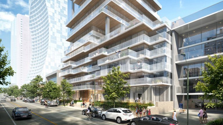 A rendering shows the design of a 43-storey tower planned for Alberni Street in Vanouver. Landa Global Properties, the developer behind the tower, partnered with global architecture firm SOM for the project’s design.