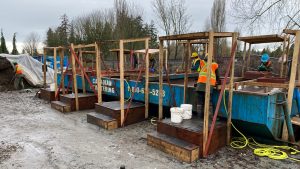 Crews conduct archeological screening work at a sewer upgrade project site in Surrey, B.C. The screening work was initiated after contractors found thousands of Indigenous artifacts and ancestral remains.