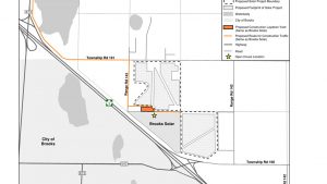 A map shows the layout of the Brooks II Solar Project in Alberta.