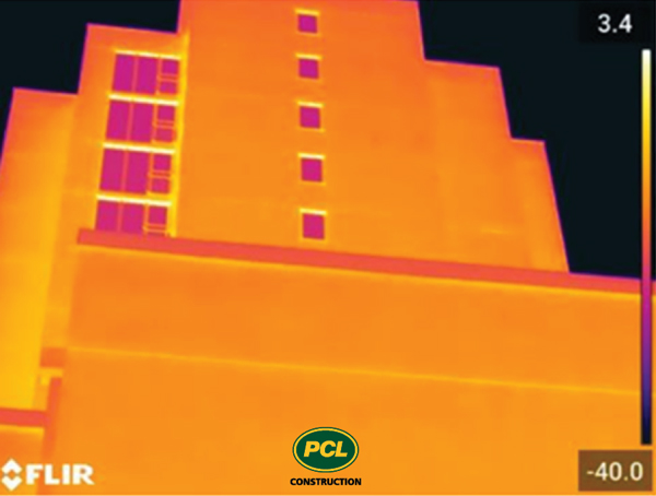 The retrofitted Ken Soble Tower in Hamilton, Ont. recently achieved Passive House standard EnerPHit certification, announced PCL Construction and ERA Architects. Above, infrared images depict the thermal bridge free construction and air-tight building envelope.