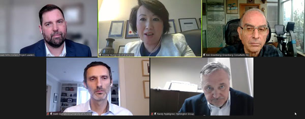 Rowan Mills (top left), vice-president with Colliers, served as convenor of the virtual Jan. 13 ULI Toronto panel that discussed transit-oriented communities.