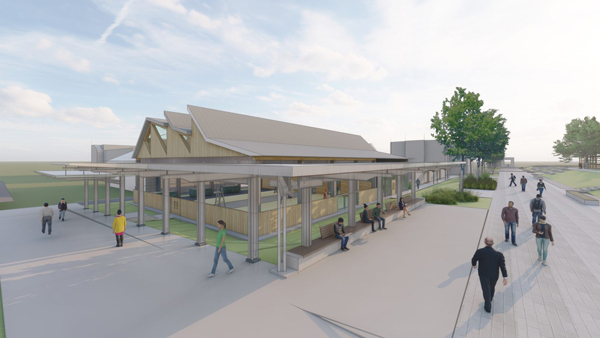 A rendering shows the Carpentry Pavilion, one of the buildings that will be part of the British Columbia Institute of Technology’s Trades and Technology Complex.