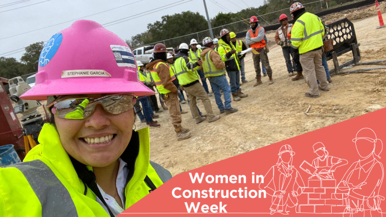Texan Stephanie Garcia, an onsite quality manager with Rogers-O’Brien Construction who wears a trademark pink helmet on site, is an activist with the National Association of Women in Construction.