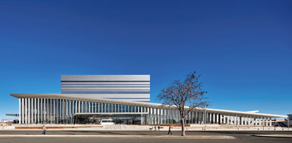 The Buddy Holly Hall of Performing Arts and Sciences centre in Lubbock, Texas was designed by Diamond and Schmitt Architects Incorporated (design architect), Parkhill (architect of record) and MWM Architects, Inc. (associate architect).