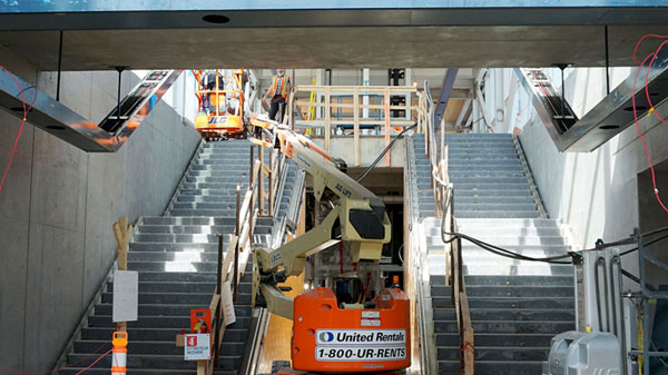 The first stage of the REM project in Montreal is scheduled to open late this year. Pictured, the Panama station on the South Shore under construction in 2021. 