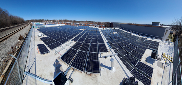 The solar project was recently completed on the rooftop of an industrial warehouse complex. A solar array containing 2,106 photovoltaic solar panels, the Brookland installation is expected to produce 1,164 Megawatt-Hours of clean energy resulting in an offset of 1,818,501 pounds of CO2 emissions annually.