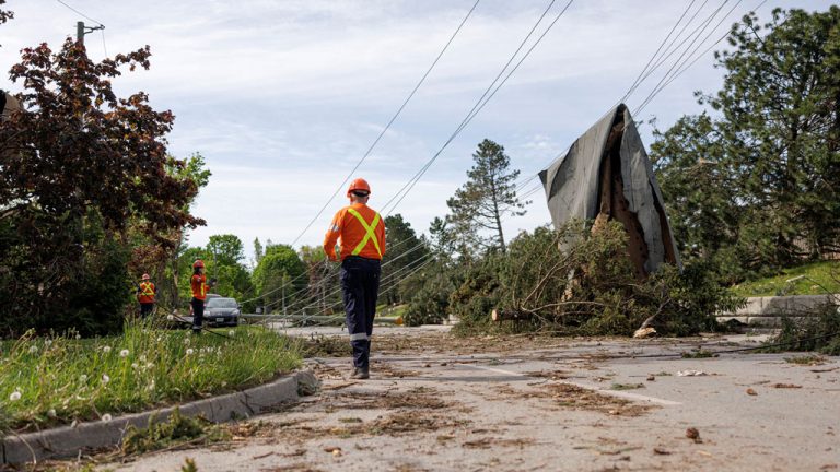 Hydro One reported four downed transmission towers in the Ottawa area and over 1,400 broken poles that the company is aware of. Crews continue to work around the clock.