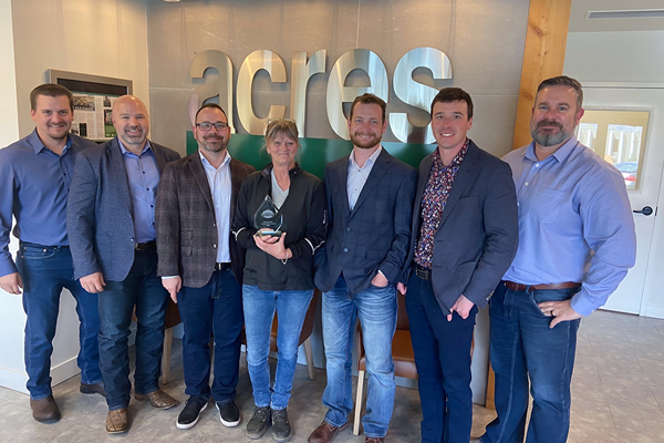 Acres Enterprises Ltd. HSE adviser Tammy Olsen (centre) won a Leader Award from the British Columbia Construction Association for her work helping employees stay safe during both B.C.’s historic heat dome in summer 2021 and wildfires around the same period.
