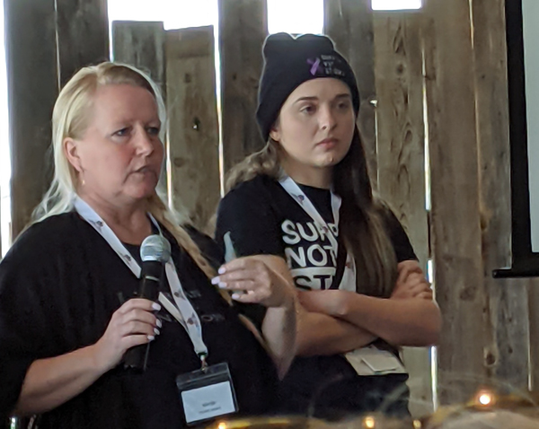 Tess Hopkins (right) and Marijo Watt, harm-reduction workers from The Aids Network, addressed a Hamilton-Halton Construction Association audience on new provincial naloxone policy.