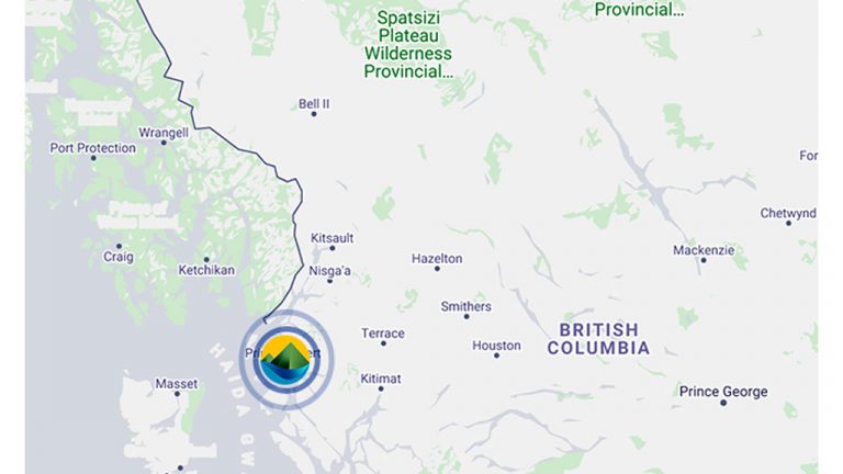 A map shows the location of Port Edward LNG, a small-scale LNG project being proposed near Prince Rupert, B.C.