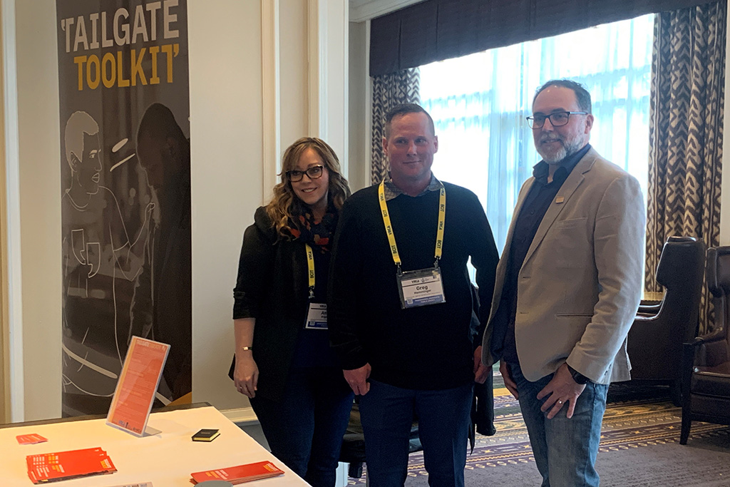 Representatives from VICA explained how their Tailgate Toolkit initiative will help the B.C. construction industry combat the substance use crisis at a session at the recent VRCA Construction Leadership Forum in Whistler, B.C. Left to right: ICA director of operations Amie Kilgour, harm reduction co-ordinator Greg Hemminger and VICA CEO Rory Kulmala.