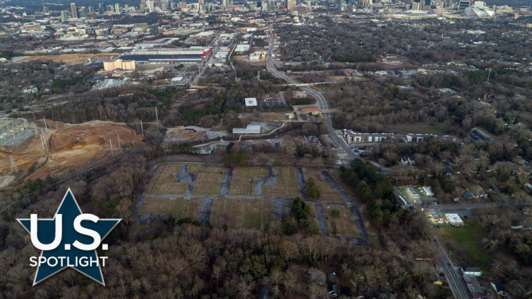 Pictured is an aerial view of Microsoft Corp.’s massive corporate campus site that will be on a 90-acre parcel of land on the west side of Atlanta, Ga.