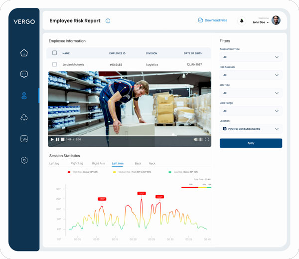 Vergo is a risk assessment platform that uses computer vision to extract 3D joint positions from 2D cameras to automate ergonomic risk evaluations. 