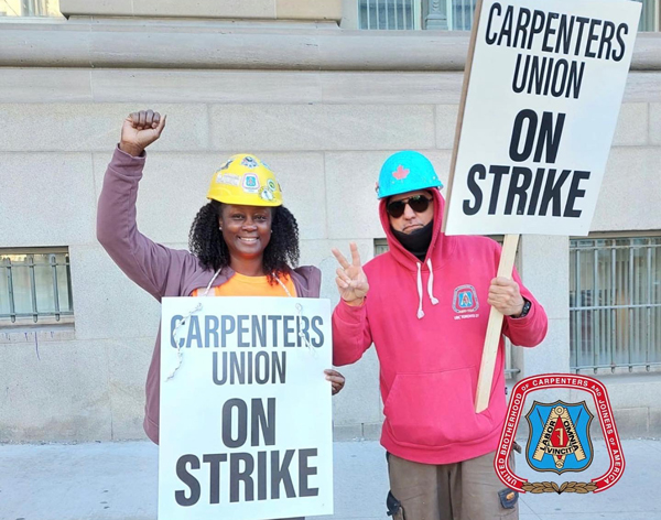 The strike continues for Carpenters’ Union members across the province. Around 14,000 workers said to be disrupting over 100 jobsites. Pictured are several Local 27 members in Toronto.