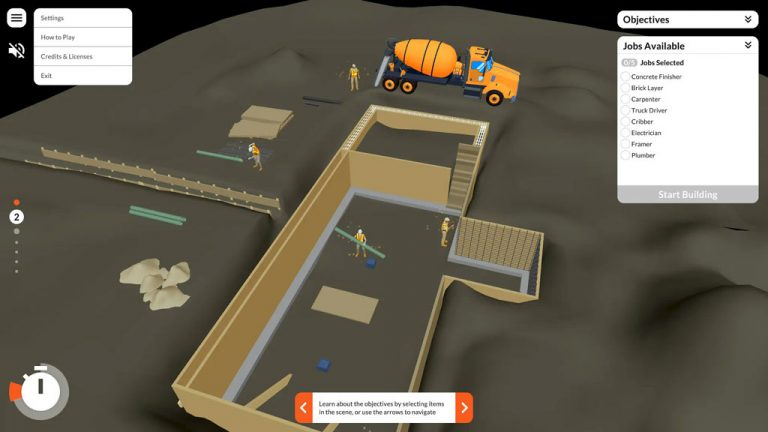 The Manitoba Construction Sector Council is developing a new game-based learning tool called TradeUp to introduce young people to most of the construction trades required to build a new home. The main goal of the visuals and experience is to engage users. The curser can be moved over tradespeople and the game incorporates a retentive visual and actual audio effect by pairing action with sound during game play.