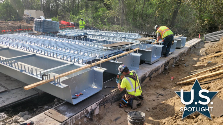 Pictured is the 31 Mile Road Bridge in Macomb County, Mich. which shows press brake-formed tub girders. This bridge is one of many that is being repaired as part of a pilot program under the Michigan Department of Transportation that is combining the repair of 19 bridges in serious or critical condition under a single contract.