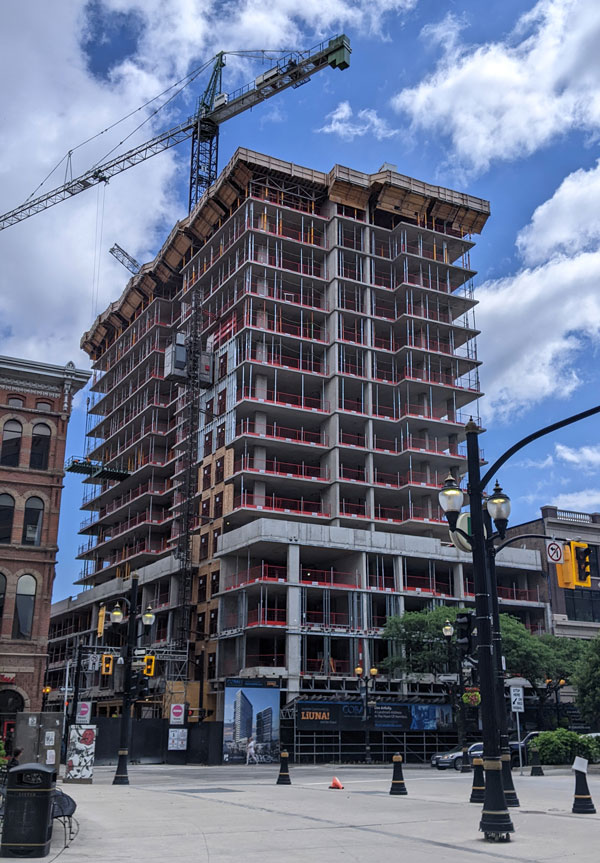 LIUNA’S two-tower rental project at 45 King St. E. in Hamilton is targeted for completion in 2024.