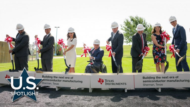 Governor Greg Abbot (center) participates in the Texas Instruments' groundbreaking ceremony last May in Sherman, Texas.