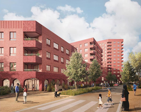 Shown is a rendering of the Convent Way regeneration masterplan, as proposed by architects Bell Phillips.