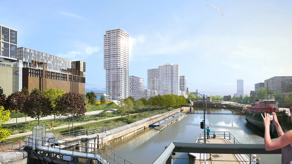 An alliance of Provencher Roy, Fahey & Associates, Lemay, ACDF, Neuf Architects, Cycle Capital, Groupe Devimco, Broccolini, Groupe Mach and COPRIM has joined forces to map out a vision for revitalizing the 2.3-square-kilometre Bridge-Bonaventure and Pointe-du-Moulin areas near old Montreal.