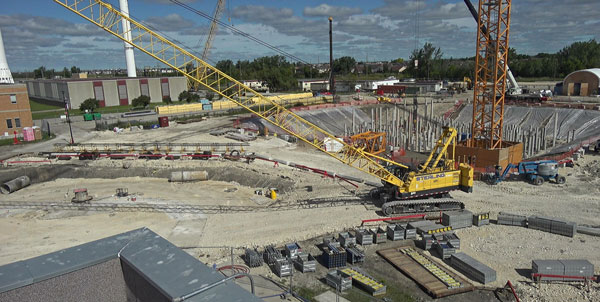 The second year of work on the Winnipeg North End Sewage Treatment Plant phase one headworks project continues. Pictured, a laydown area the first week of August.