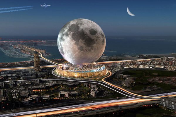 Moon, an ambitious proposed resort would reproduce part of the lunar surface along with a world-class hotel, all within a massive sphere made to look like a scale model of the moon.