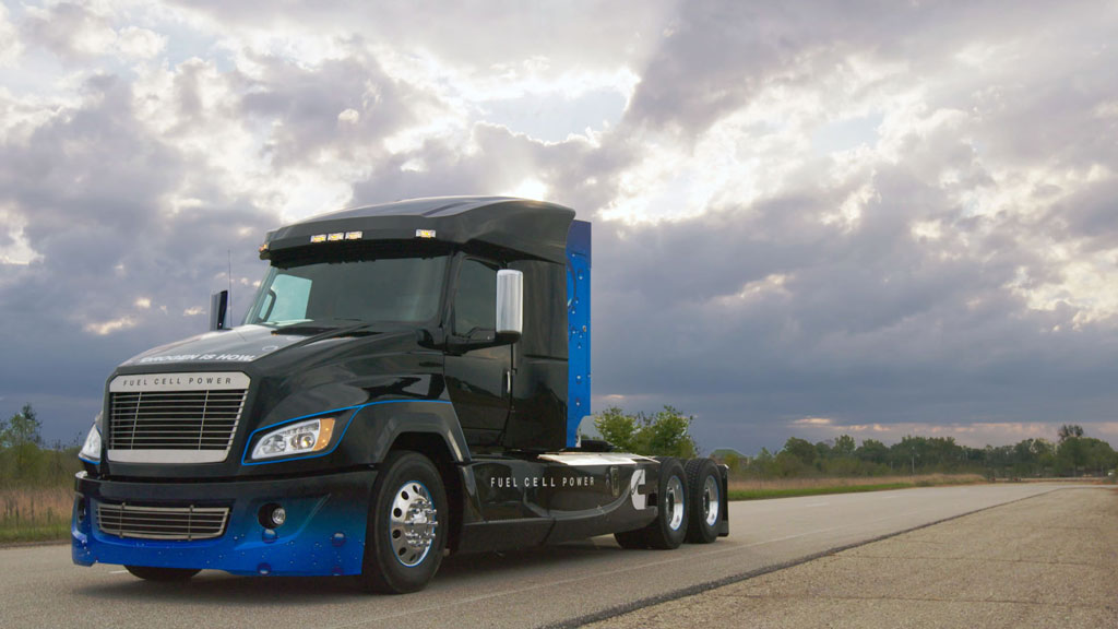 A hydrogen cell battery electric heavy-duty truck powered by Cummins.
