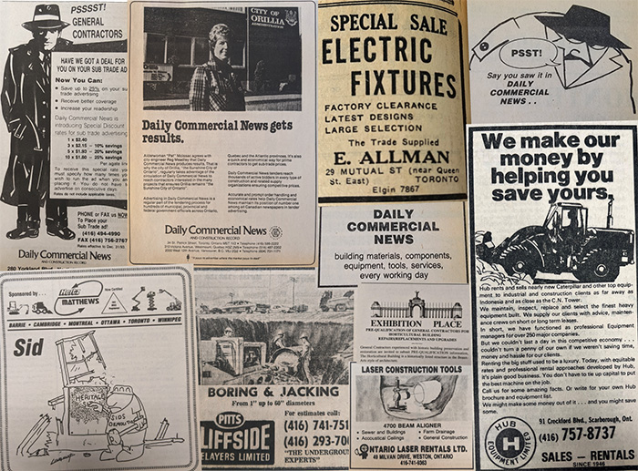 A collection of house and industry advertisements from select issues of the Daily Commercial News throughout its history.