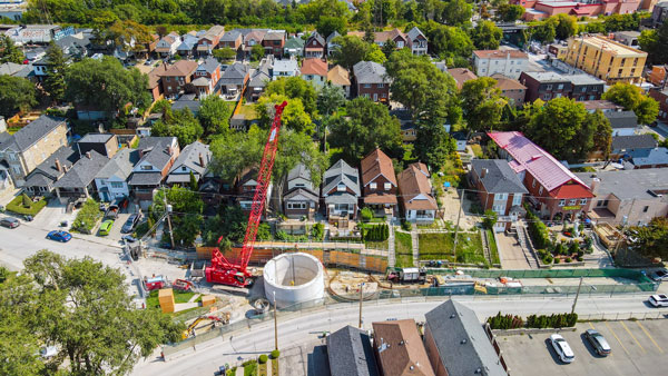 Micro-tunneling shaft compound at Silverthorn Ave and Kenora Crescent.