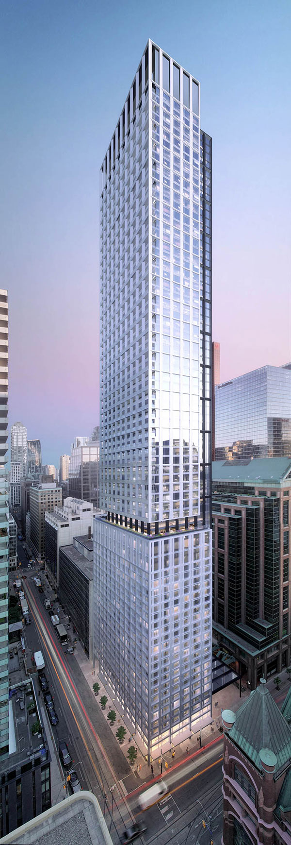 The original 21-storey building will be stripped to its concrete core and shell. Fifty new storeys will be added on top to create a 71-storey mixed-used development.