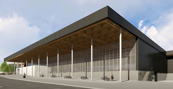 The 4,500-square-metre roof of the structure will be built from prefabricated CLT panels to reduce onsite construction time. They will span 20 metres over steel columns extended from the main floor.