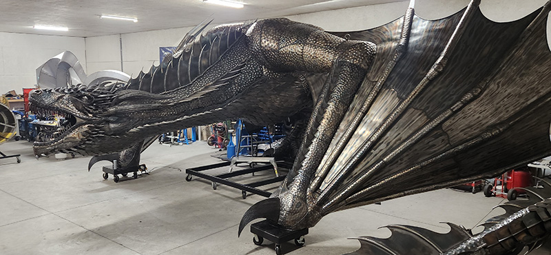 Weighing in at 15,000 pounds and measuring 55-feet-long and 30-feet-high, Kevin Stone’s metal sculpture of Drogon from Game of Thrones is a mean hunk of metal. Stone installed a propane system so the dragon can actually shoot fire out of its mouth.
