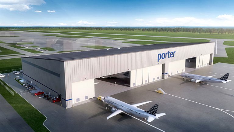 Two massive aircraft hangers with more than 150,000 square feet of space are being built by Porter Aviation Holdings Inc. at the Ottawa International Airport. The $65 million project is creating more than 150 construction jobs. The hangars are designed by Scott Associates Architects. PCL is acting as construction manager together with Span Construction & Engineering.