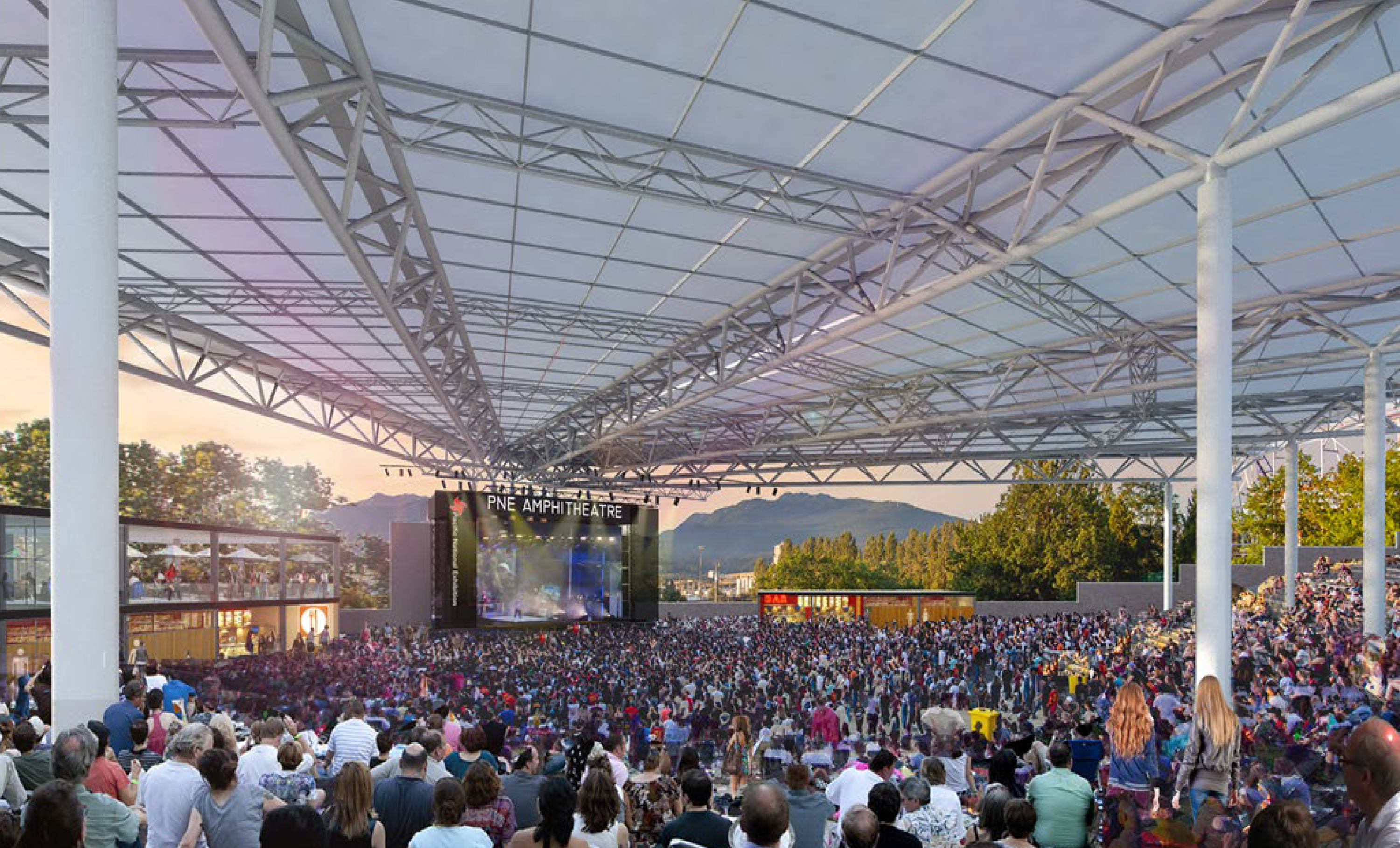 This rendering shows a potential design for the new PNE amphitheatre. The new amphitheatre will be covered, extending the venue’s usability well into the fall and potentially winter months in Vancouver, says Shelley Frost, chief executive officer of the PNE.