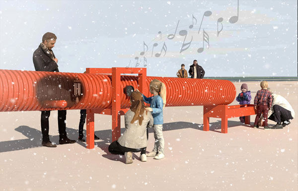 Designed by WeatherstonBruer Associates of Canada, Life Line is an interactive station that materializes the transfer of joy through a shared, auditory experience.