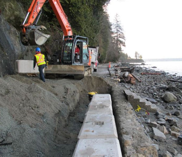 The Stanley Park seawall suffered extensive damage during a storm surge and king tide last January. Estimates for a full replacement of the 8 km of seawall that surrounds Stanley Park sit around $250-300 million, says Vancouver Park Board Senior Engineer Kate McIntyre.