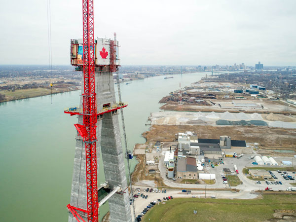 Pictured, the Gordie Howe International Bridge at Windsor, Ont., a major federal project.