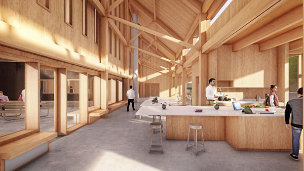 Montgomery Sisam has incorporated a mass timber structure and wood interior finishes into the Koffler reserve’s dining and operations centre.
