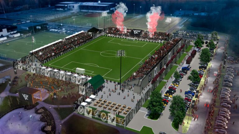 A rendering of the future Vancouver FC soccer stadium in the Township of Langley. Foundations for the stadium’s modular build are currently under construction and the entire complex is set to be completed before the team’s first game on May 7.