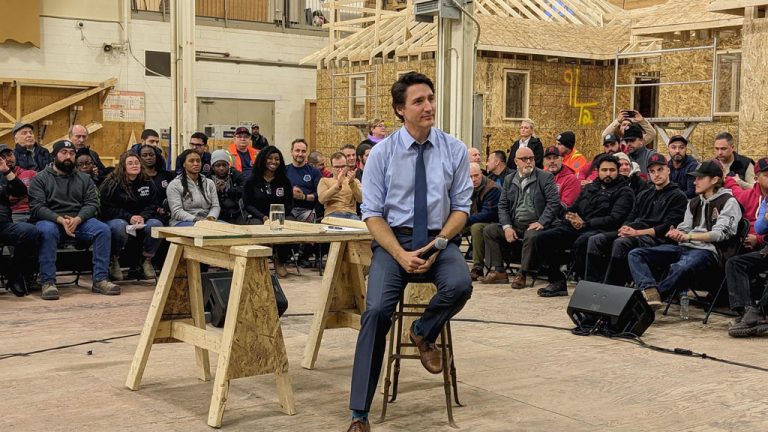 Prime Minister Justin Trudeau held a town hall at the Carpenters' District Council of Ontario training Centre in Woodbridge, Ont. Feb. 21. Trudeau spent over an hour answering questions from members of the local unions.