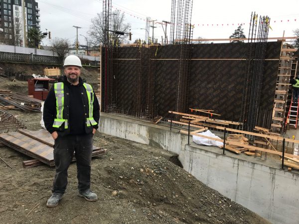 A Blackrete Builders senior superintendent near the CarbonCure concrete at the Langford, B.C. building site.