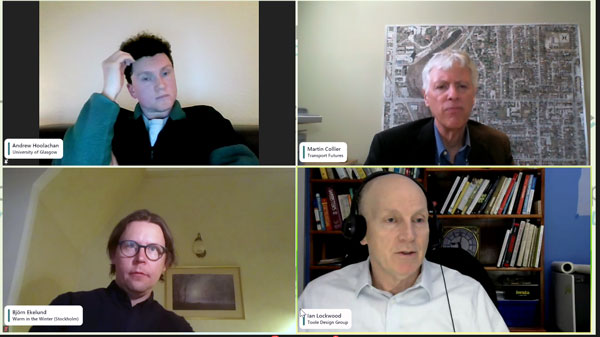 Transport Futures founder Martin Collier (top right) hosted a panel discussion on the future of highways during a recent webinar held March 9.