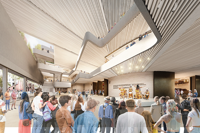 The interior design proposed for the redeveloped St. Lawrence Centre in Toronto will incorporate extensive use of wood.