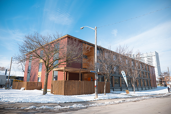 WoodGreen’s residence at 540 Cedarvale Ave. in Toronto offers 59 units to seniors experiencing poverty and homelessness or who are precariously housed.
