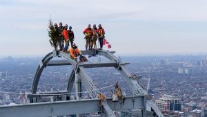 Crews celebrate topping off milestone at 160 Front Street West