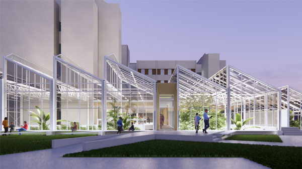 The 11,400-square-foot, custom-built greenhouse is under construction next to the Life Sciences Building. It will be the first on campus to use a sustainable geothermal system to fully regulate the temperature.