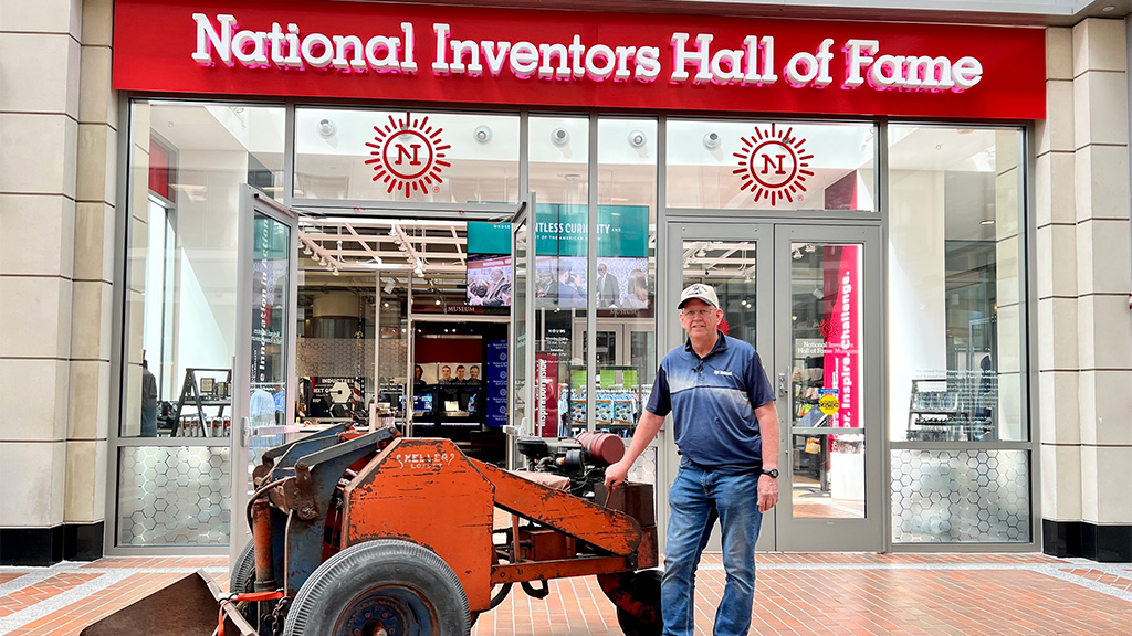 Prototype skid-steer loader on display at National Inventors Hall of Fame Museum