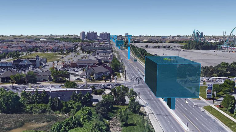As part of the City of Vaughan’s transportation plan, a white paper was prepared by SCJ Alliance to explore aerial mobility opportunities including a gondola system. The system, which is conceptual and not being implemented, runs along Jane Street and would connect people from the transit hub at the Vaughan Metropolitan Centre to destinations such as Vaughan Mills mall and Wonderland.