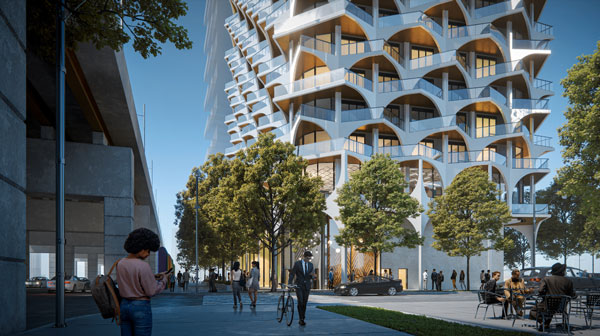 Plaza Partners’ 307 Lake Shore Boulevard East project in Toronto is designed as a mixed-use, pedestrian-oriented development with 430 residential units, 700 square metres of community space, 1,500 square metres of indoor amenity space and 300 square metres of outdoor amenity space.